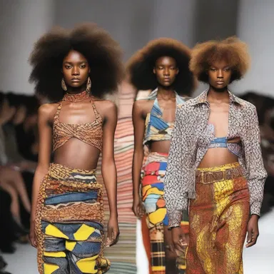 The runway show featured models wearing a conglomerate of bold patterns and textures.