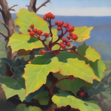 The painter skillfully captured the vibrant colors and intricate details of the poison oak plant in their oil painting.