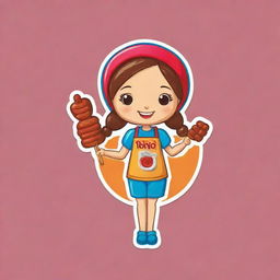 A doll holding a barbecue skewer in a logo design. The doll has cheerful features and is detailed with a BBQ skewer in its hand. The overall logo is vibrant and engaging.