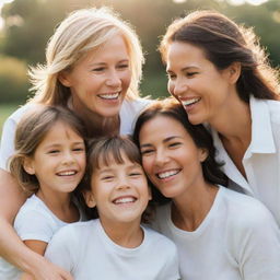 A picture-perfect moment of a happy family, parents and children, smiling joyously, sharing a light-hearted moment, radiating warmth, love, and togetherness