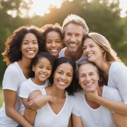 A picture-perfect moment of a happy family, parents and children, smiling joyously, sharing a light-hearted moment, radiating warmth, love, and togetherness