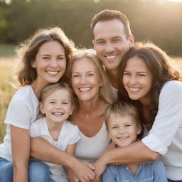 A picture-perfect moment of a happy family, parents and children, smiling joyously, sharing a light-hearted moment, radiating warmth, love, and togetherness