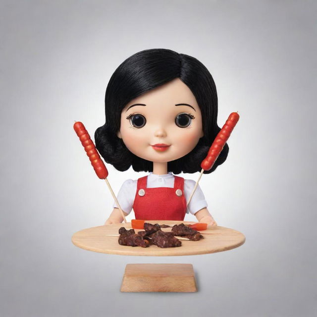 Logo of a dark-haired doll holding skewers of barbeque in her hands