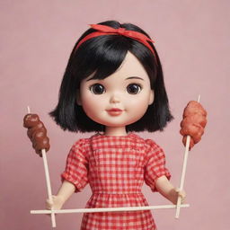 Logo of a dark-haired doll holding skewers of barbeque in her hands