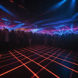 Electric dance floor ignited by pulsating beats and vibrant neon glow. A thrumming crowd immersed in the ultimate club banger, delivering an endless night of motion and energy.