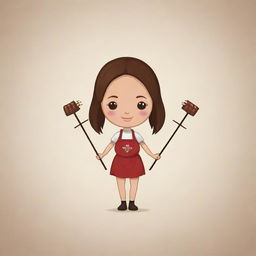 Create a logo featuring a doll with brown hair holding skewers of barbecue, designed to attract customers.