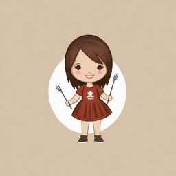 Create a logo featuring a doll with brown hair holding skewers of barbecue, designed to attract customers.