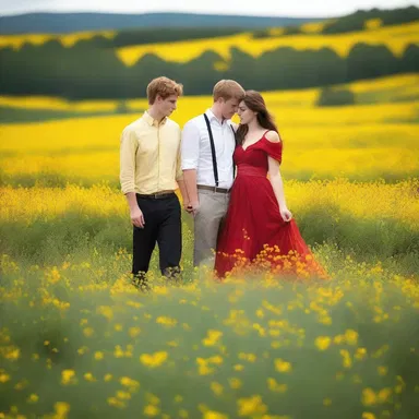 The young couple took a romantic stroll through the hoary puccoon field, their love blooming like the vibrant red petals of the plant.