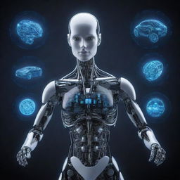 Generate an image showcasing modern technology such as AI robotics, quantum computers, electric vehicles, and 5G networks. Emphasize a futuristic and advanced theme.