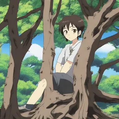 The protagonist in the anime series discovered a wormy tree, filled with insects crawling all over it.