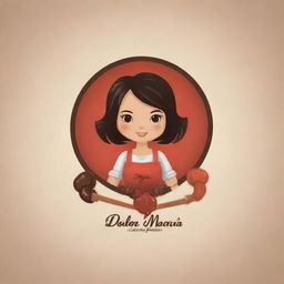 Create a logo featuring a doll with dark hair holding barbeque skewers. The logo should be attractive to customers and incorporate the name 'Dona Maria Espetinhos'