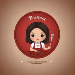 Create a logo featuring a doll with dark hair holding barbeque skewers. The logo should be attractive to customers and incorporate the name 'Dona Maria Espetinhos'