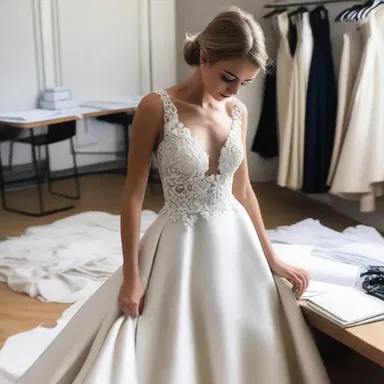 The designer takes orders for custom-made dresses.