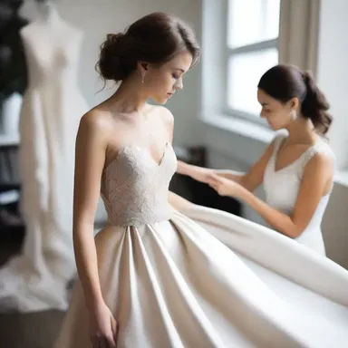 The designer takes orders for custom-made dresses.