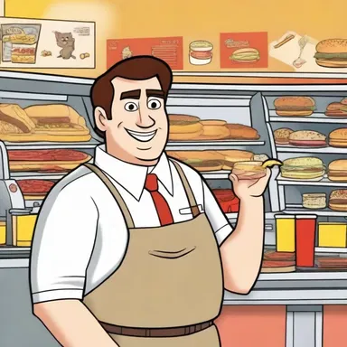 In the animated show, the main character works at a fast-food restaurant and must take orders from customers.