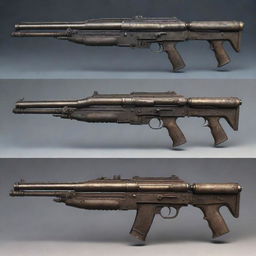 Dieselpunk-style firearms, showcasing rugged designs, heavily based on diesel-based technology of the interwar period, mechanical gears and iron elements