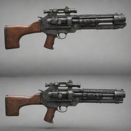 Dieselpunk-style firearms, showcasing rugged designs, heavily based on diesel-based technology of the interwar period, mechanical gears and iron elements