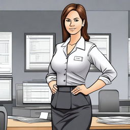 A digital art image showcasing a female office worker in professional attire