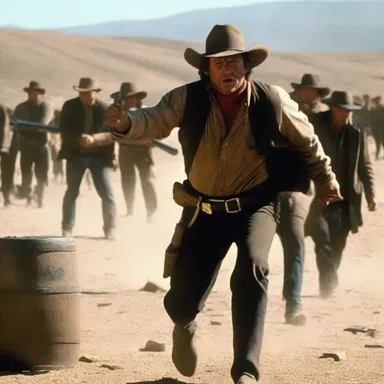 In the western movie, the protagonist hides behind a lag of a broken barrel during a shootout.