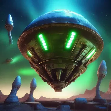 The alien spaceship had peculiar barrels with glowing lags, giving them an otherworldly appearance.