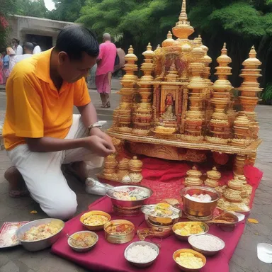 Devotees often lag their offerings at the shrine.