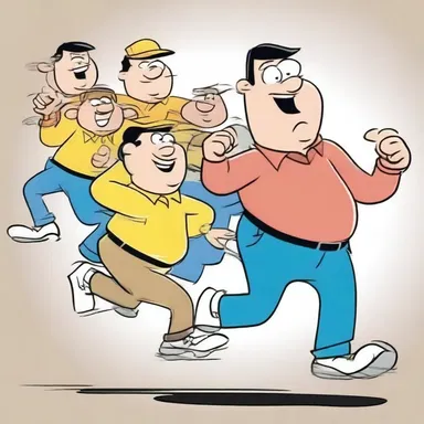In the cartoon, the character with the slowest pace often lags behind the rest of the group.