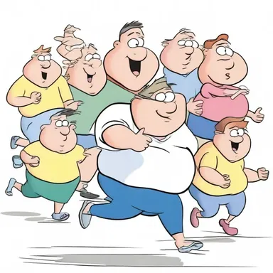 In the cartoon, the character with the slowest pace often lags behind the rest of the group.