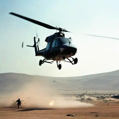 In the thrilling action movie, the intense chase scene culminated in a helicopter being stuck in a holding pattern as part of the climactic sequence.