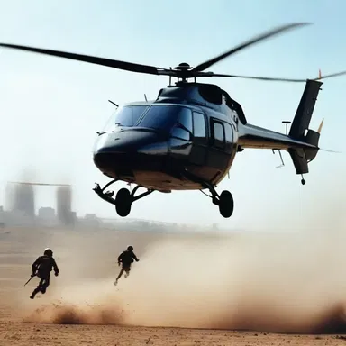In the thrilling action movie, the intense chase scene culminated in a helicopter being stuck in a holding pattern as part of the climactic sequence.