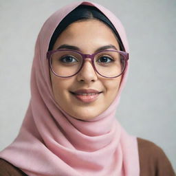 A young girl wearing a stylish hijab and a pair of modern glasses