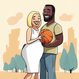 A high-quality cartoon image displaying a couple in a joyful moment