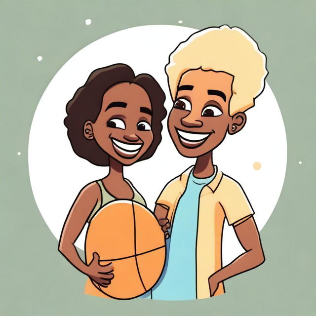 A high-quality cartoon image displaying a couple in a joyful moment