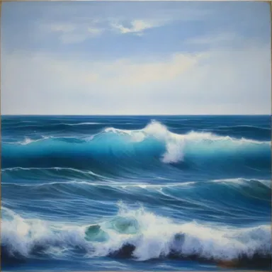 The painting depicted an unfathomable ocean, with shades of blue blending seamlessly into each other.