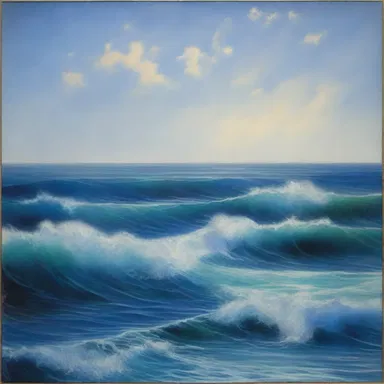 The painting depicted an unfathomable ocean, with shades of blue blending seamlessly into each other.