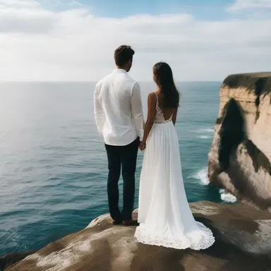 As they stood on the cliff, the couple gazed out at the unfathomable depth of the ocean, feeling its vastness echoed in their love.