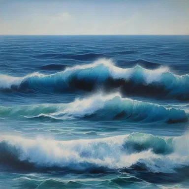 The artist used shades of blue to depict the unfathomable depth of the sea in the painting.