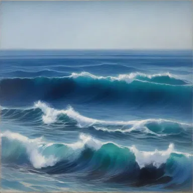 The artist used shades of blue to depict the unfathomable depth of the sea in the painting.