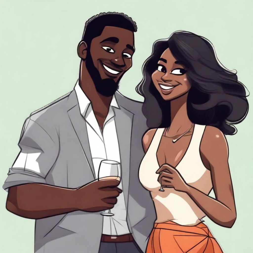 A high-quality cartoon representation of a couple enjoying a moment together