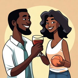 A high-quality cartoon representation of a couple enjoying a moment together