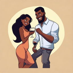 A high-quality cartoon representation of a couple enjoying a moment together