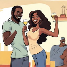 An engaging cartoon image showcasing a couple in a casual setting