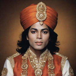 Create an image of Michael Jackson dressed in traditional Hindu attire, complete with a turban and other associated adornments.