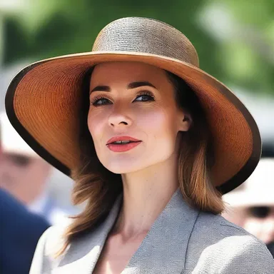 She wore a stylish hat that served as a shelter from the sun.