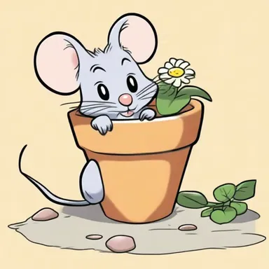 In the cartoon, the mouse used a flowerpot as a temporary shelter.
