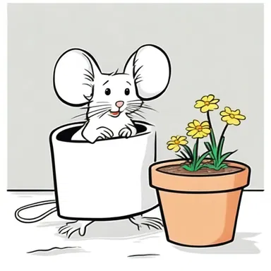 In the cartoon, the mouse used a flowerpot as a temporary shelter.