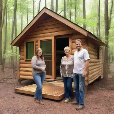 After losing their home in the hurricane, the couple found shelter in a cozy cabin in the woods.