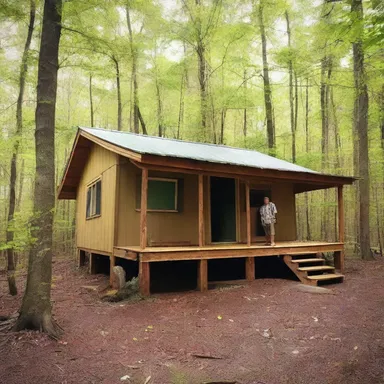After losing their home in the hurricane, the couple found shelter in a cozy cabin in the woods.