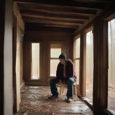 The main character in the film found shelter from a storm in an abandoned cabin.