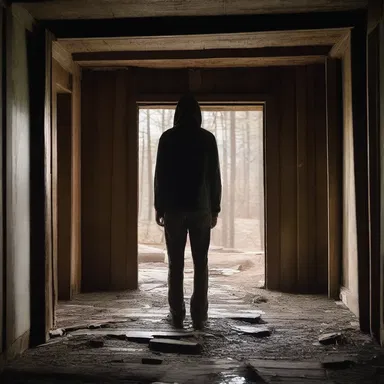The main character in the film found shelter from a storm in an abandoned cabin.