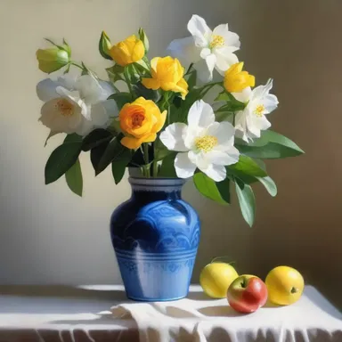 The painter skillfully used light and shadows to shelter the delicate flowers in her still-life composition.